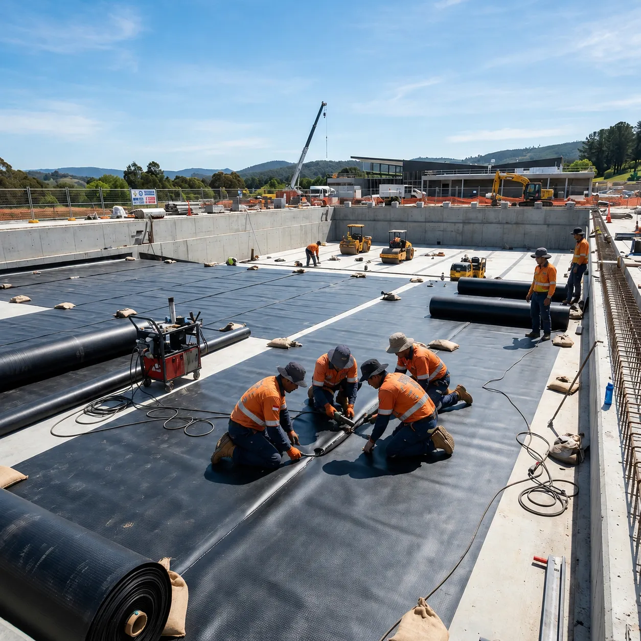 Instalasi Geomembrane HDPE untuk Proyek Kolam Renang dan Reservoar Air